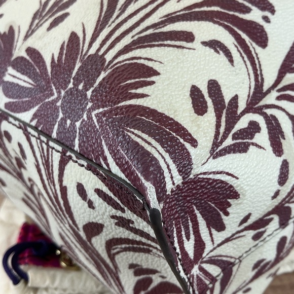 Tory Burch Kerrington Wonderland Burgundy Cream Tote Hand Shoulder Bag - Picture 16 of 17